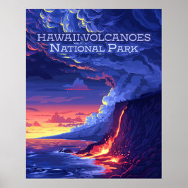 Póster Parque nacional Volcanes de Hawái Gran Isla Retro