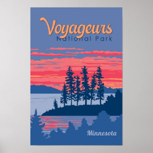 Póster Parque nacional Voyageurs Ilustracion del lago Rai