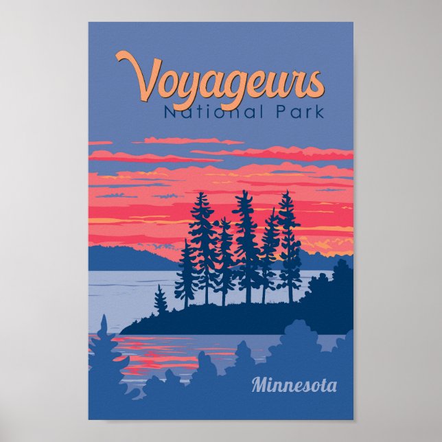 Póster Parque nacional Voyageurs Ilustracion del lago Rai (Frente)