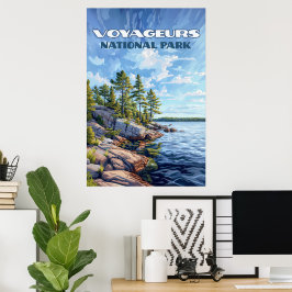 Póster Parque nacional Voyageurs Lago Lluvioso Minnesota