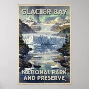 Póster Parque Nacional y Reserva Glacier Bay acuarela 