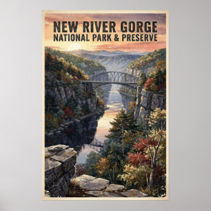 Póster Parque Nacional y Reserva New River Gorge Vintage