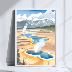 Póster Parque Nacional Yellowstone   Aquarela de paisaje