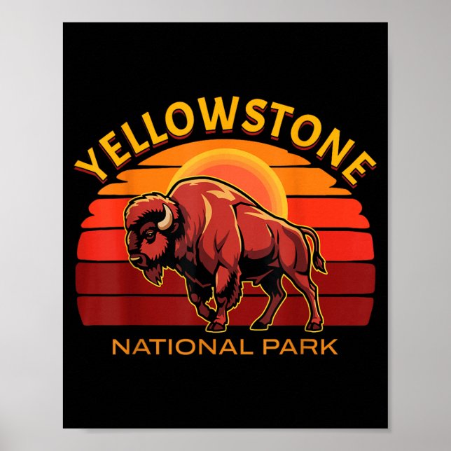Póster Parque Nacional Yellowstone Búfalo Bisonte Atardec (Frente)