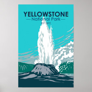 Póster Parque nacional Yellowstone Castillo Geyser Vintag