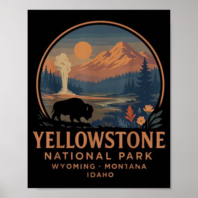 Póster Parque Nacional Yellowstone Geyser de Bisonte Vint (Frente)