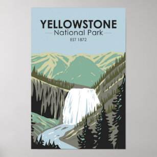 Póster Parque nacional Yellowstone Gibbon Falls Vintage