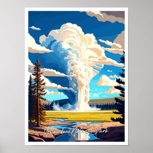 Póster Parque nacional Yellowstone ilustracion de viajes