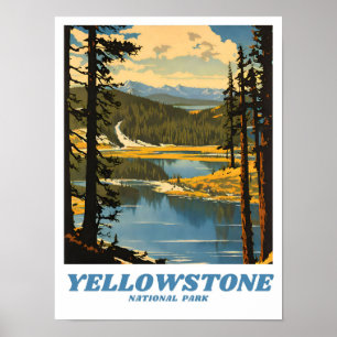 Póster Parque nacional Yellowstone ilustracion retro deco