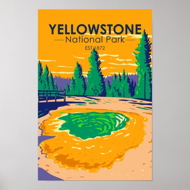 Póster Parque nacional Yellowstone Moral Glory Pool Retro (Frente)