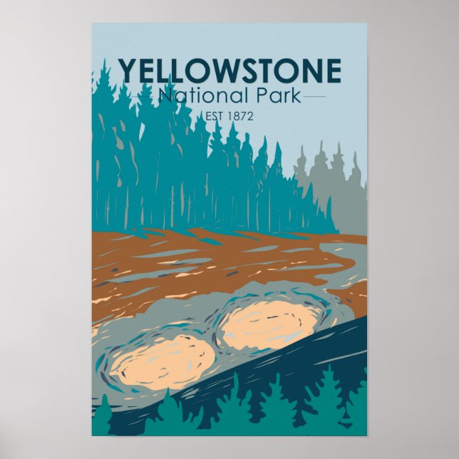 Póster Parque Nacional Yellowstone Mud Volcano Vintage  (Frente)