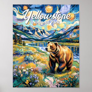 Póster Parque Nacional Yellowstone Oso Vintage Van Gogh