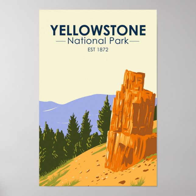 Póster Parque nacional Yellowstone Petrified Tree Vintage (Frente)