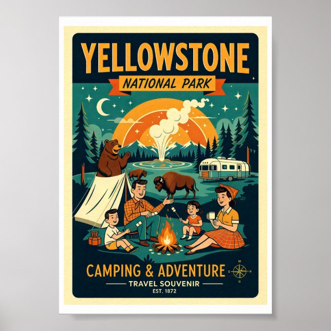 Póster Parque Nacional Yellowstone Retro años 50 (Frente)