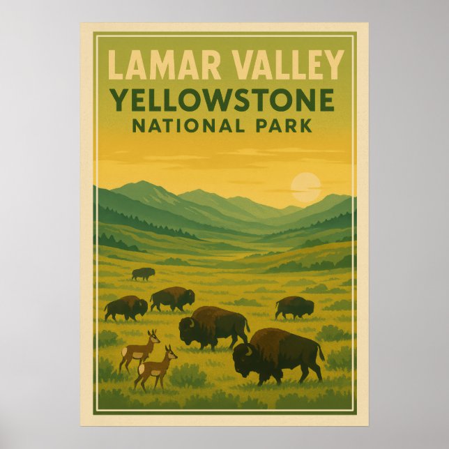 Póster Parque nacional Yellowstone - Valle Lamar V01 (Frente)