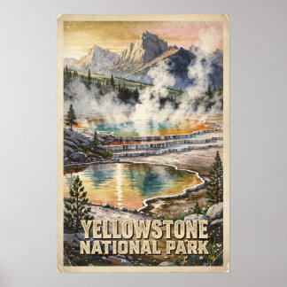 Póster Parque Nacional Yellowstone Viajes Antiguos