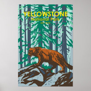 Póster Parque Nacional Yellowstone Wolverine Vintage