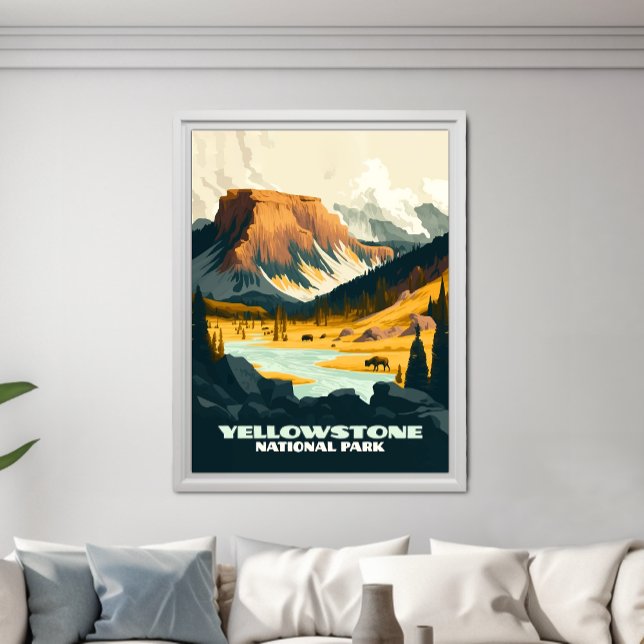 Póster Parque nacional Yellowstone Wyoming Mountains Retr (Subido por el creador)