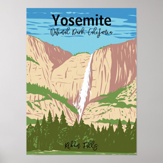 Póster Parque Nacional Yosemite, CA | Caídas de cinta (Frente)
