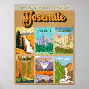 Póster Parque Nacional Yosemite California Colaje de monu