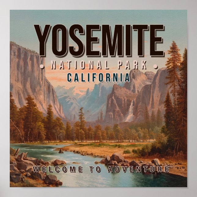Póster Parque nacional Yosemite, California Vintage, años (Frente)