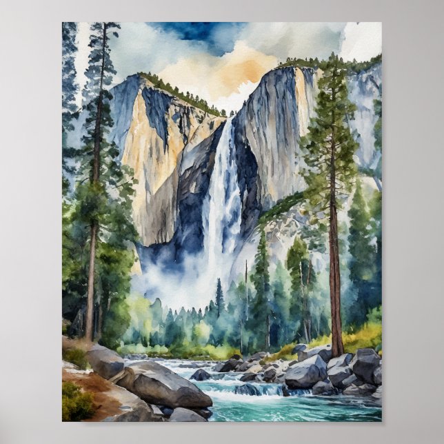 Póster Parque nacional Yosemite, California Watercolor (Frente)