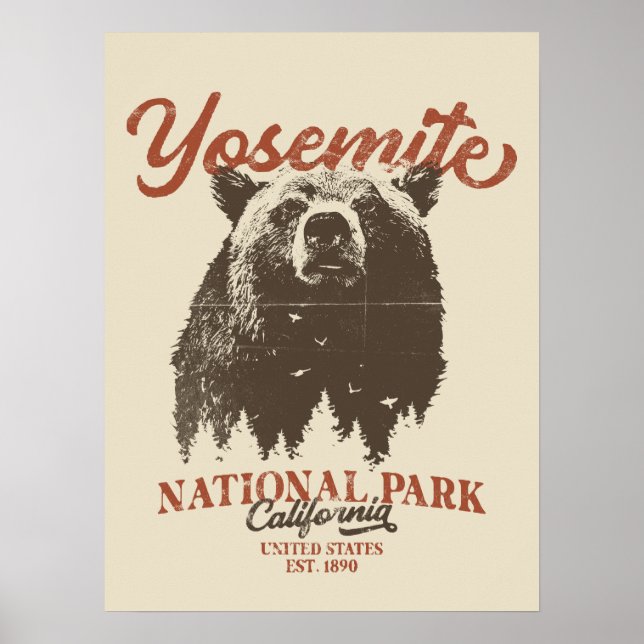Póster Parque nacional Yosemite Grizzly Bear California (Frente)
