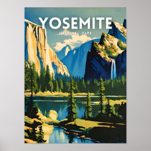 Póster Parque nacional Yosemite ilustracion retro Aesthet