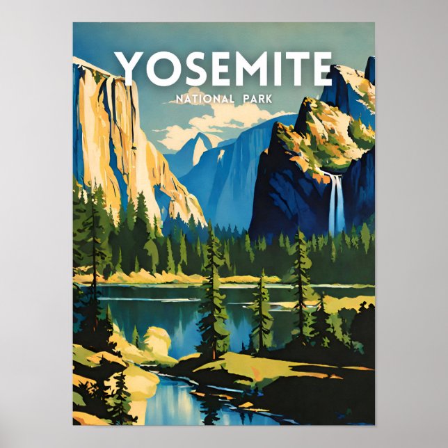 Póster Parque nacional Yosemite ilustracion retro Aesthet (Frente)