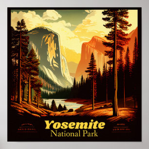 Póster Parque nacional Yosemite Plaza Viintage