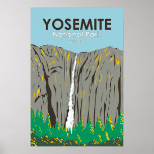 Póster Parque nacional Yosemite Ribbon Falls California