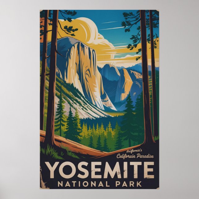 Póster Parque Nacional Yosemite Vintage (Frente)