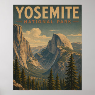 Póster Parque Nacional Yosemite Vintage Valle del Half Do