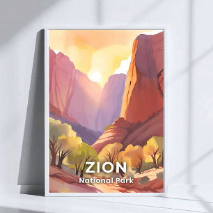 Póster Parque Nacional Zion   Aquarela de viaje