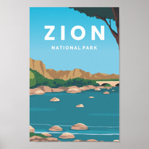 Póster Parque nacional Zion Ilustracion del lugar de viaj