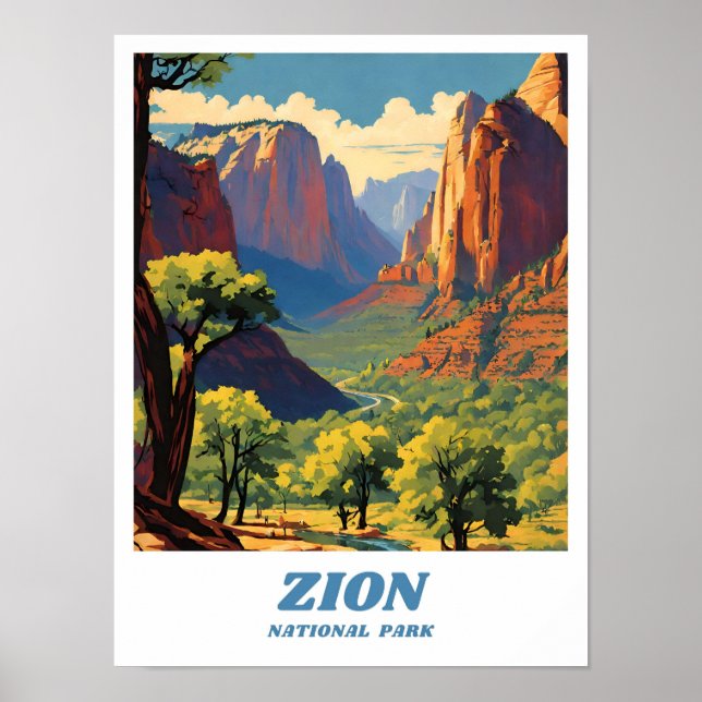 Póster Parque nacional Zion ilustracion retro estética (Frente)