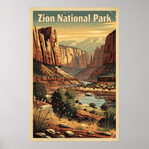Póster Parque Nacional Zion Retro