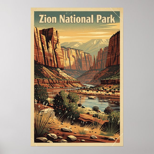 Póster Parque Nacional Zion Retro (Frente)