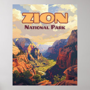 Póster Parque nacional Zion Retro Cañón Utah Moab