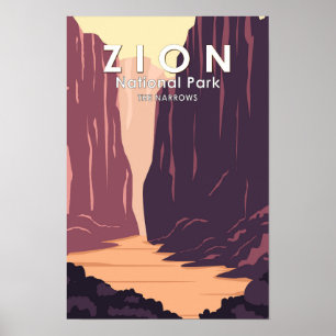 Póster Parque Nacional Zion The Narrows Retro