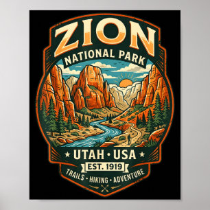 Póster parque nacional zion utah cañón retro senderismo