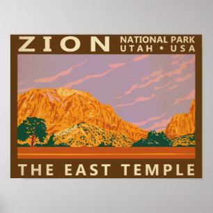 Póster Parque Nacional Zion Utah East Temple Vintage