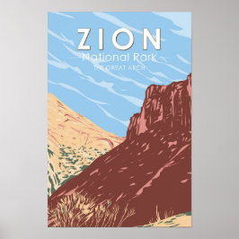 Póster Parque Nacional Zion Utah El Gran Arco Vintage