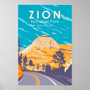 Póster Parque Nacional Zion Utah Zion Canyon Road Vintage