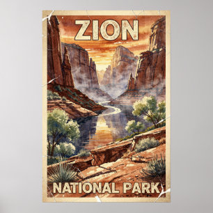 Póster Parque Nacional Zion Viaje Vintage