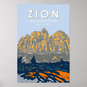 Póster Parque nacional Zion Vintage del Cañón de Utah Zio