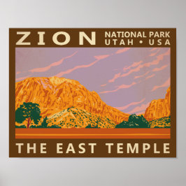 Póster Parque nacional Zion Vintage del Templo Oriental d