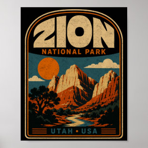 Póster parque nacional Zion vintage retro cañón al aire l