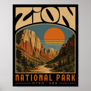 Póster parque nacional Zion vintage retro cañón al aire l