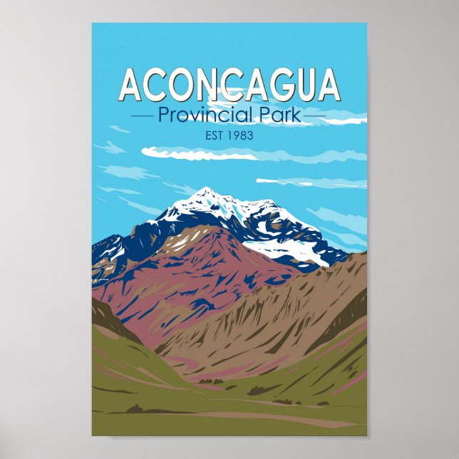 Póster Parque Provincial Aconcagua Argentina Viaje Vintag (Frente)